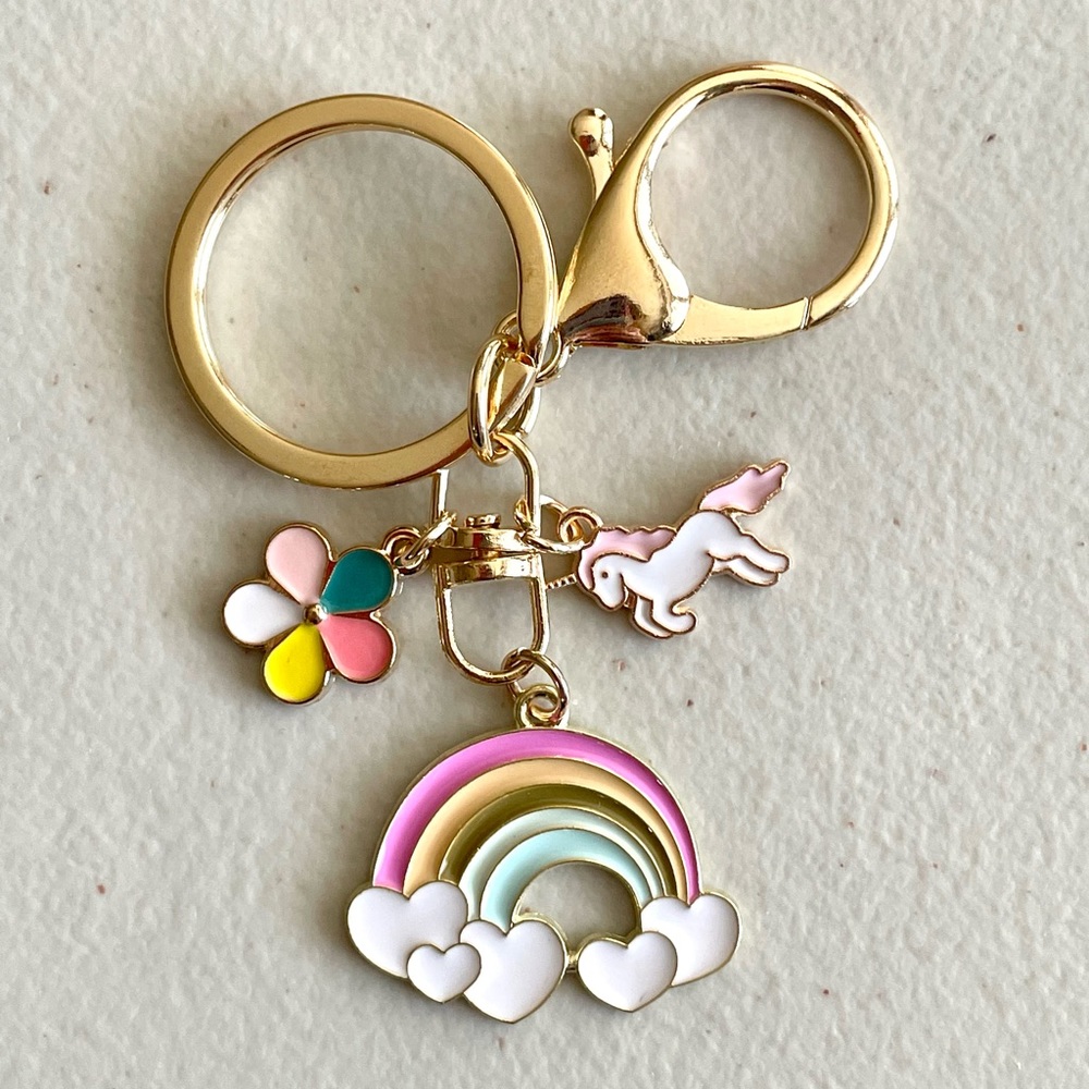Rainbow Heart Clouds Unicorn Keychain Purse Charm